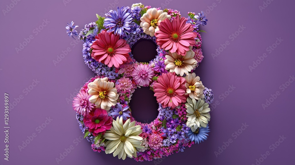 Obraz premium Floral Arrangement for International Women's Day Eight March Celebration with Vibrant Flowers and Colors
