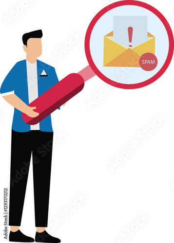 Suspicious and malicious spam email concept with alert notification