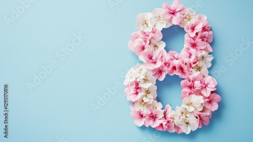 Floral Number Eight Decorated with Pink and White Flowers for International Women's Day Celebration in March
