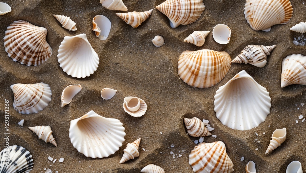 Scattered Seashells on Sand Texture with Blank Space for Custom Text or Message Scattered Seashells on Sand Texture with Blank Space for Custom Text or Message