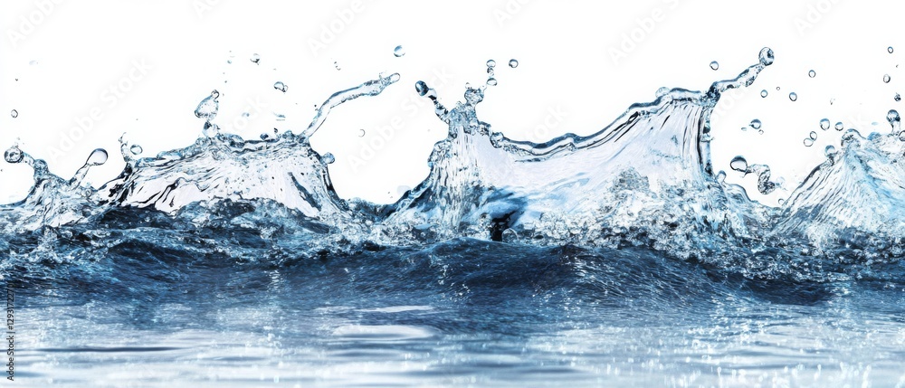 A large wave of water is crashing against a white background A large wave of water is crashing against a white background