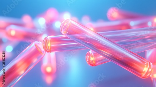 Colorful Abstract Light Tubes with Glowing Effects on a Soft Blue Background for Creative Designs