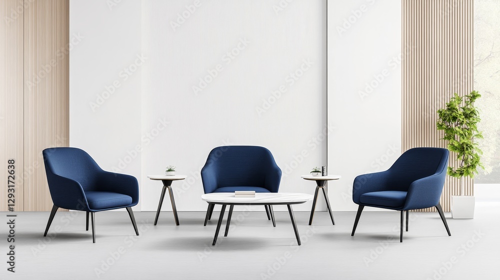 Obraz premium Modern Interior Design with Stylish Blue Chairs and Coffee Table