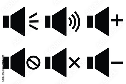 Speakers Icon Set - Audio, Sound System, Music Vector Graphics. silent and ring speaker icon vector illustration eps 888.