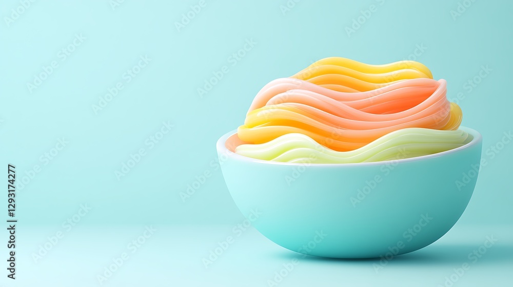 Colorful creamy dessert in a modern bowl on a minimalist pastel background for food and lifestyle imagery Colorful creamy dessert in a modern bowl on a minimalist pastel background for food and lifestyle imagery