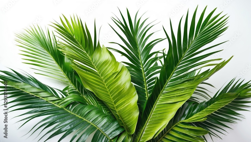 Fototapeta premium Tropical Green Palm Leaves Isolated on White Background for Decoration and Design Elements in Natural Aesthetic and Interior Styling.