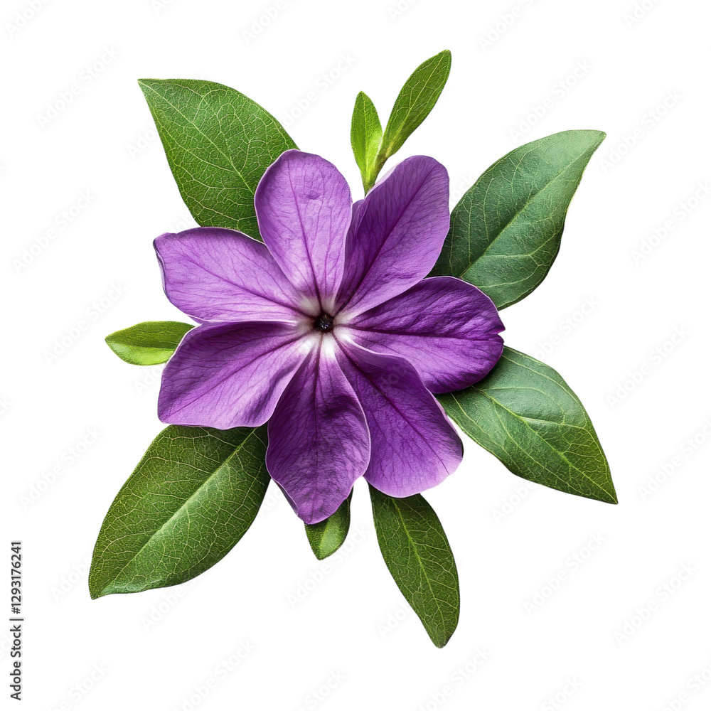 Fototapeta premium PurpleFlowerGreenLeavesWhite on transparent background.