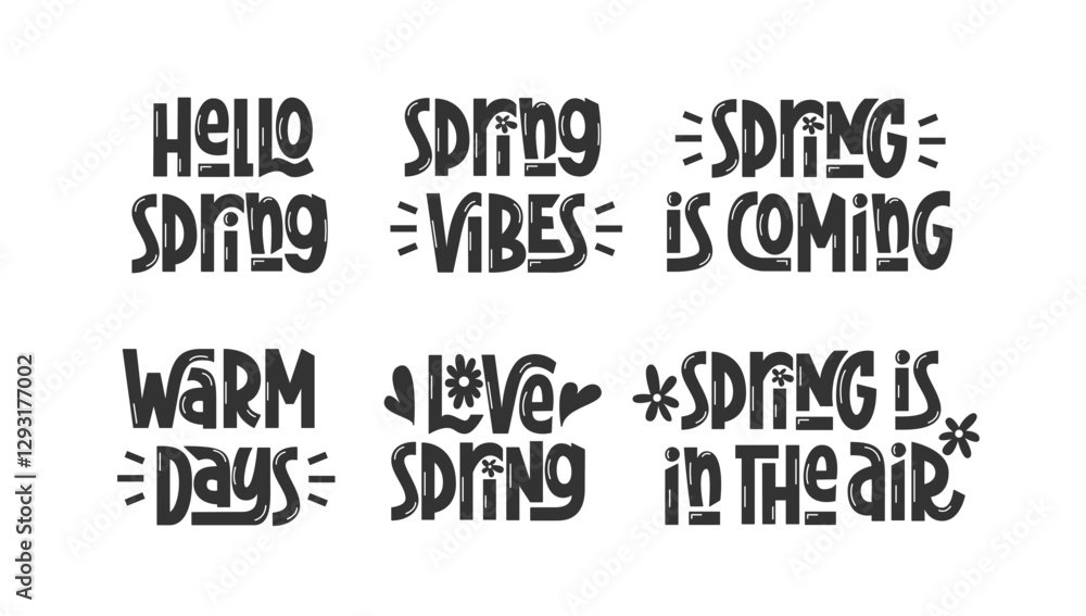 Spring Quotes Set. Vector Hand Lettering of Seasonal Spring Phrases. Spring Quotes Set. Vector Hand Lettering of Seasonal Spring Phrases.
