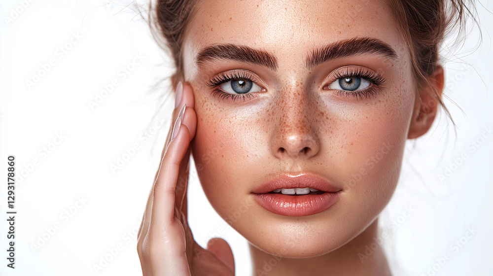 Radiant Beauty Portrait with Freckles and Bold Brows Radiant Beauty Portrait with Freckles and Bold Brows