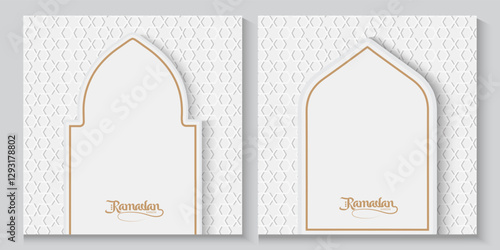 greeting cards Ramadan kareem and Eid  white background with copy space,Eid Al-Fitr Mubarak, Ramadan Kareem, Islamic Style Greeting Background Collection Set with Arabic Ornaments