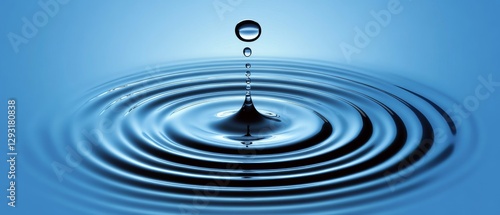 A drop of water is falling into a large blue wave