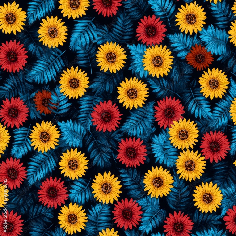 An exquisite seamless pattern of colorful, hand-drawn flowers, ideal for textiles, wallpapers, and wrapping, showcasing a cute floral design with a variety of small blossoms in a Liberty pattern