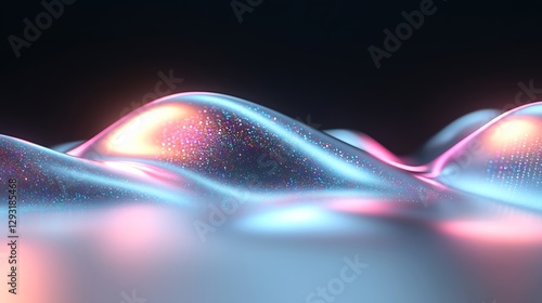 Futuristic Abstract Image of Shimmering Waves with Colorful Light Reflections in a Dark Environment
