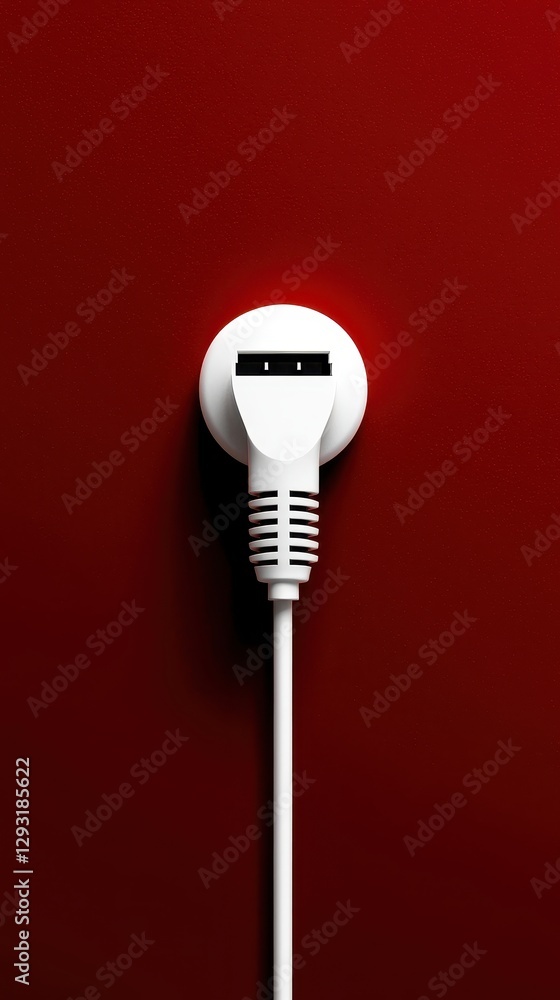 Fototapeta premium Close-up of a white electrical plug against a vibrant red background.