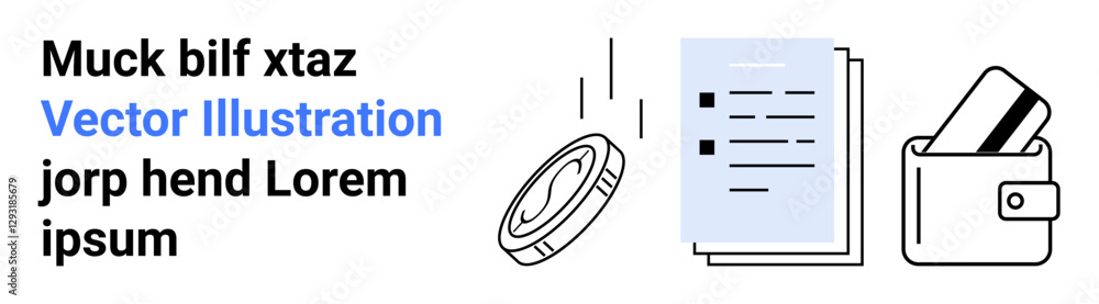 Coins falling, documents with checkboxes, and a wallet with credit cards. Ideal for financial analysis, personal finance, budgeting tools, expense tracking, money management, savings and accounting Coins falling, documents with checkboxes, and a wallet with credit cards. Ideal for financial analysis, personal finance, budgeting tools, expense tracking, money management, savings and accounting