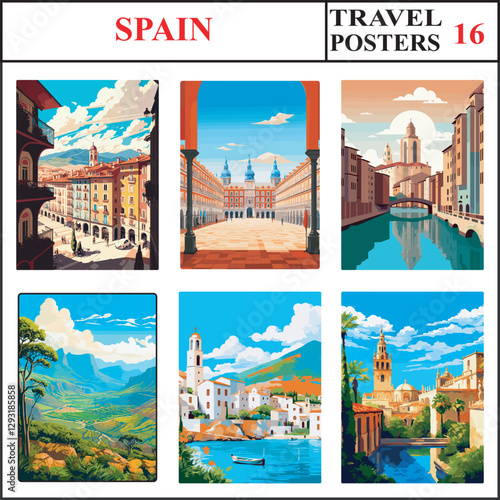 Spain Pamplona Madrid Girona Travel Poster Wall Art Print Collection Set Part 16