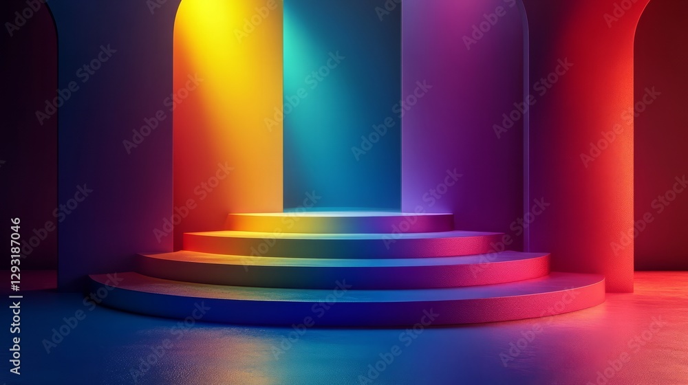 Rainbow-colored podium reflecting light in all directions Rainbow-colored podium reflecting light in all directions
