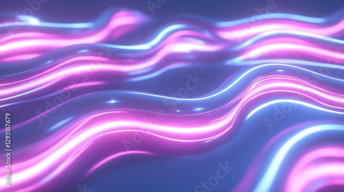 Glowing Waves of Colorful Neon Light on Smooth Surface with Fluid Motion and Captivating Patterns