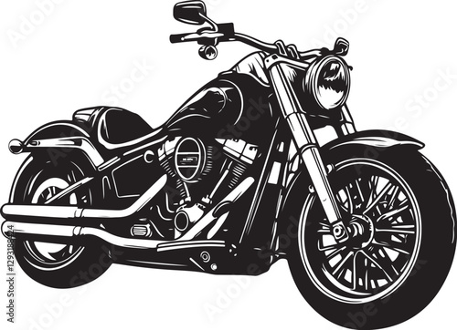 Classic Cruiser Motorcycle Black and White Illustration