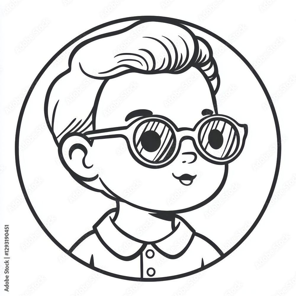 A rockabilly-styled baby with a pompadour and sunglasses, conveying a playful and retro cool vibe, is illustrated in a scratch board style imitation. The contemporary image is in black and white A rockabilly-styled baby with a pompadour and sunglasses, conveying a playful and retro cool vibe, is illustrated in a scratch board style imitation. The contemporary image is in black and white