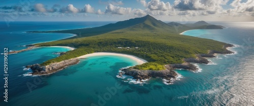 Wallpaper Mural Aerial View of Lizard Island Showcasing Pristine Beaches and Lush Greenery Surrounded by Turquoise Waters and Dramatic Coastline Torontodigital.ca
