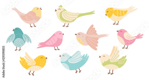 Set of birds isolated on white background. Vector hand drawn cliparts.