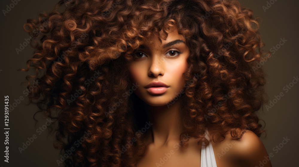 Fototapeta premium Portrait of a Beautiful Woman with Voluminous Curly Hair