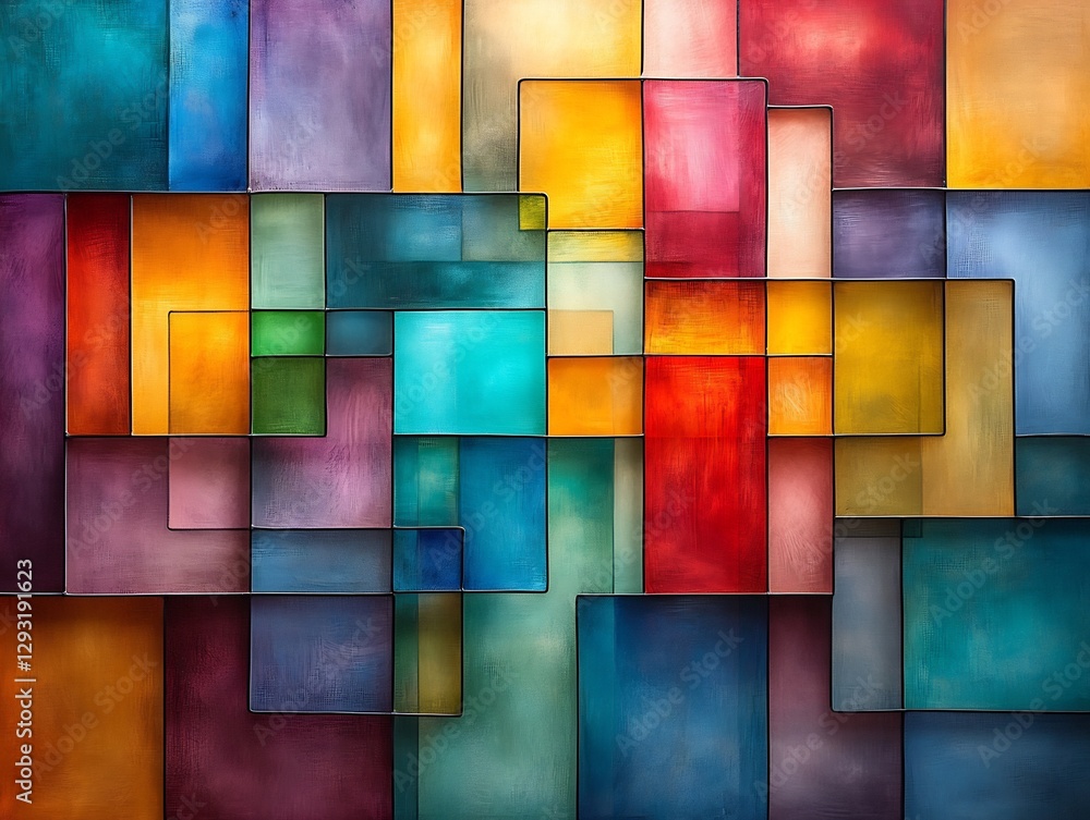 Fototapeta premium Vibrant colored squares overlap playfully creating a joyful abstract composition. AI Generated