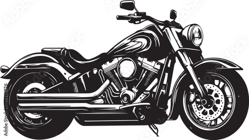 Classic Cruiser Motorcycle Black and White Illustration