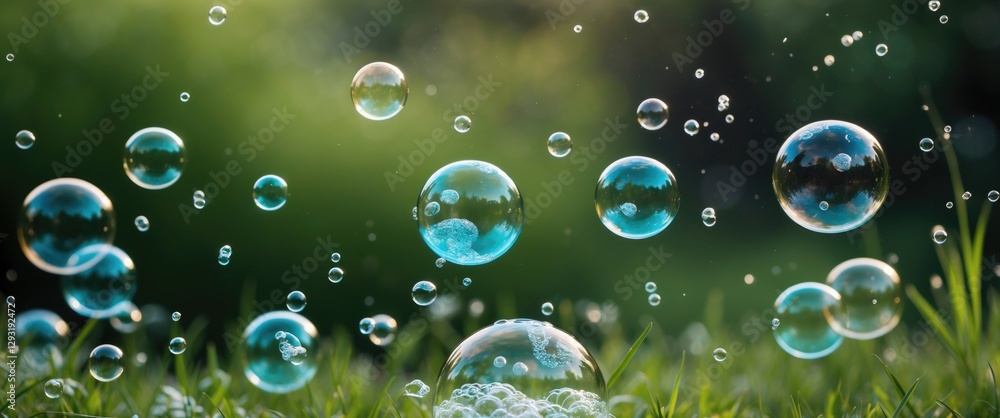 custom made wallpaper toronto digitalColorful Soap Bubbles Floating Above Fresh Green Grass Under Natural Light