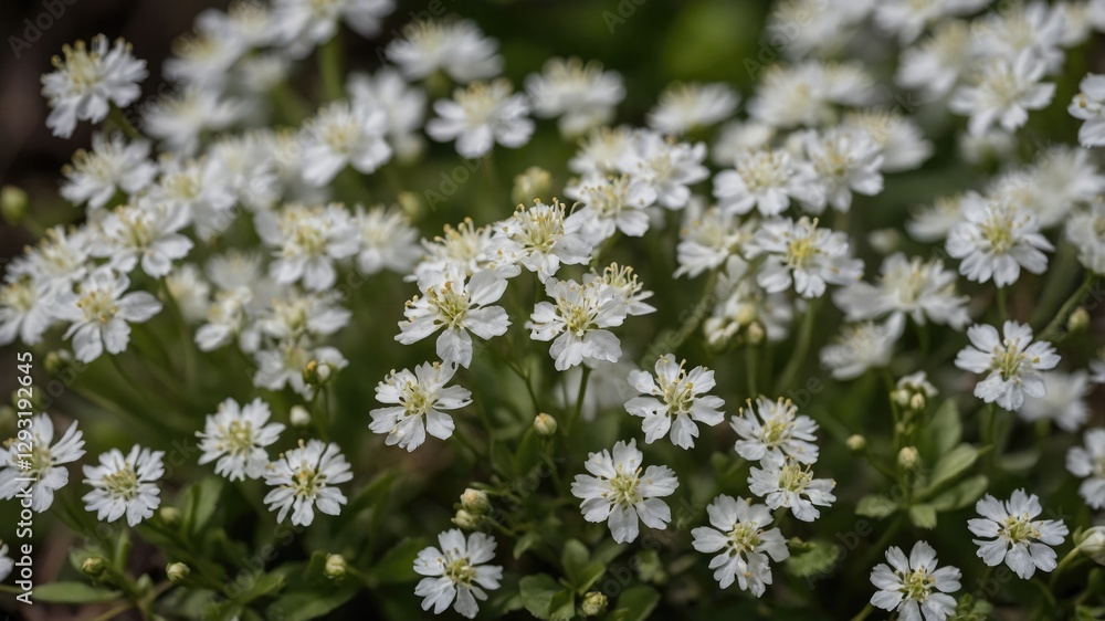 Delicate Cluster of Small White Flowers Blooming in Natural Outdoor Setting Delicate Cluster of Small White Flowers Blooming in Natural Outdoor Setting