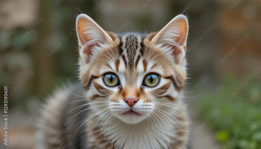 Adorable Kitten Portrait with Striking Green Eyes and Brown Fur Gaze Adorable Kitten Portrait with Striking Green Eyes and Brown Fur Gaze
