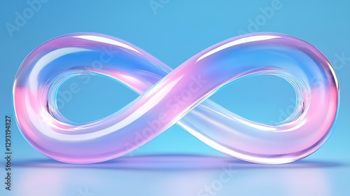 Shimmering Infinity Symbol in Soft Pastel Colors Against a Blue Background