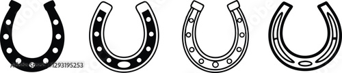 Various horseshoe silhouettes in vector design, ideal for good luck, equestrian, and vintage-themed illustrations