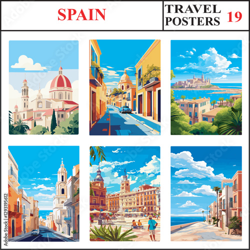 Spain Granada Jerez De La Frontera Palma De Mallorca Travel Poster Wall Art Print Collection Set 19
