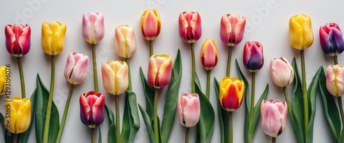 Vibrant Multicolored Tulips Isolated on White Background with Ample Space for Text and Design Elements for Spring or Floral Themes