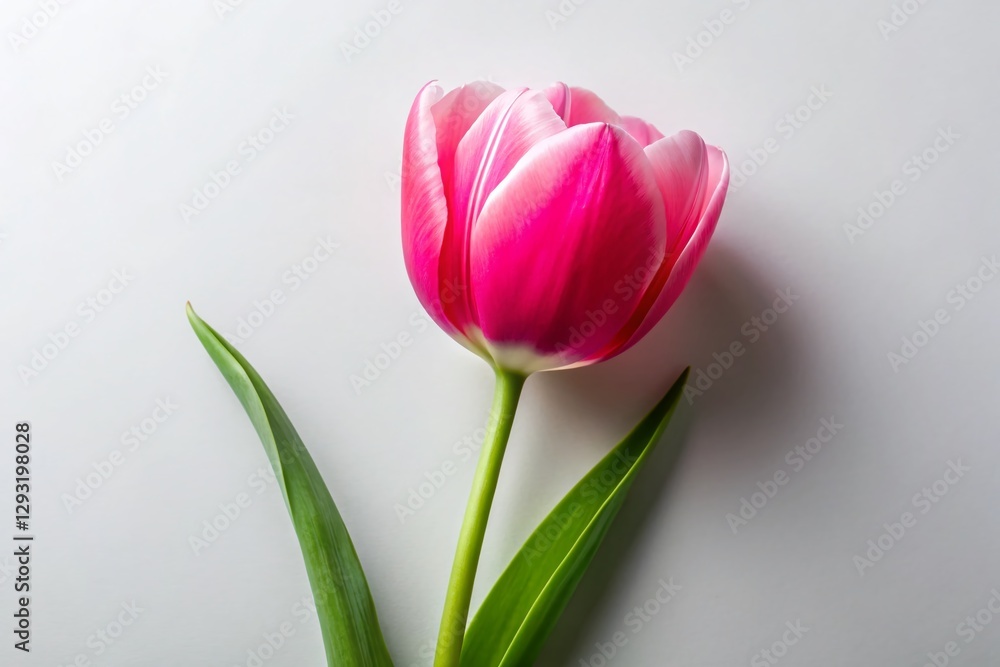 Minimalist Spring Tulip Bloom: Single Pink Tulip on White Background Minimalist Spring Tulip Bloom: Single Pink Tulip on White Background