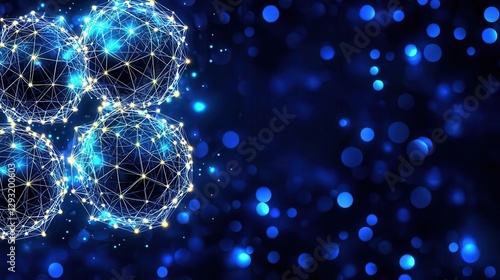 Wallpaper Mural Abstract molecular structure with blue background and glowing particles. Torontodigital.ca