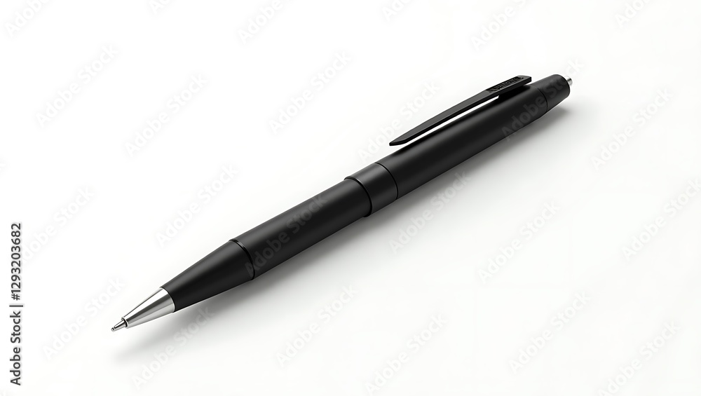 A meticulously crafted hyperrealistic black ballpoint pen on a white background A meticulously crafted hyperrealistic black ballpoint pen on a white background