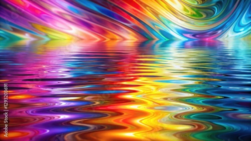 Distorted water ripple background with vibrant colorful reflections shimmering in perfect harmony, colorful reflections, reflective surfaces