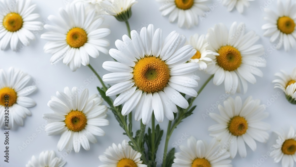 Fresh Daisies Displayed Against a Soft White Background Celebrating Nature's Beauty and Simplicity Fresh Daisies Displayed Against a Soft White Background Celebrating Nature's Beauty and Simplicity