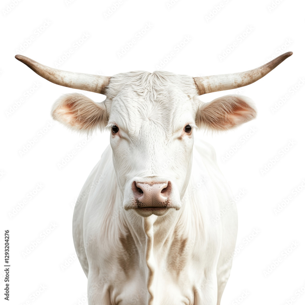 Majestic Horned White Cow on transparent background. Majestic Horned White Cow on transparent background.