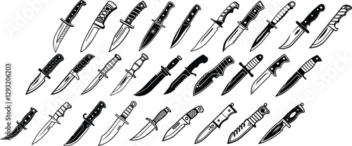 Various knife silhouettes in vector design, showcasing different styles for culinary, kitchen, and weaponry