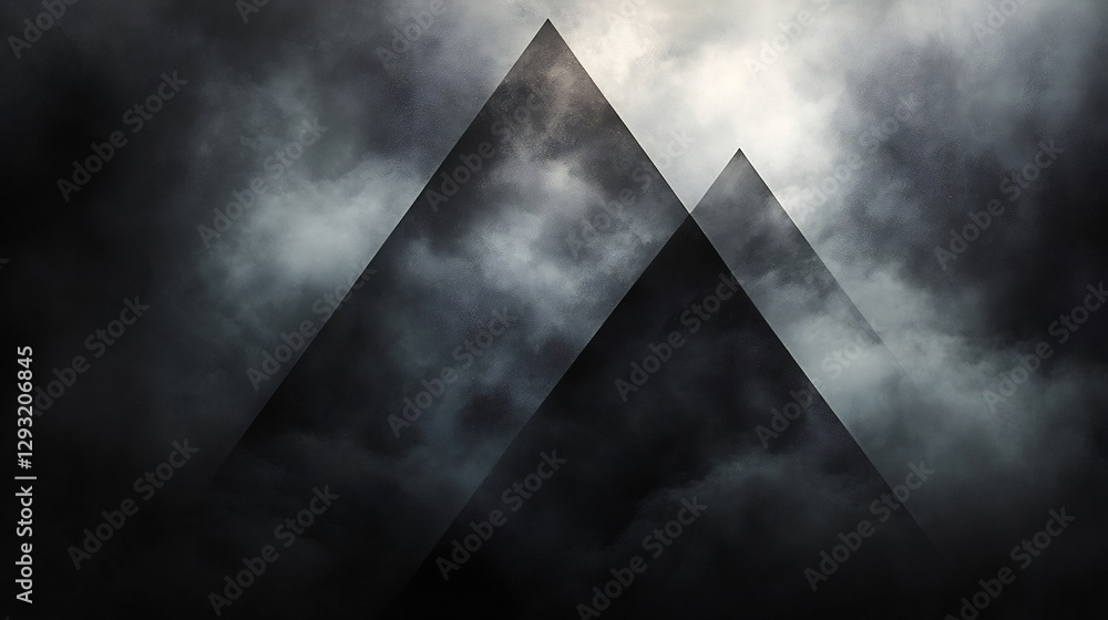 Mysterious dark pyramids loom mysteriously through swirling grey fog a dramatic low light aesthetic. AI Generated Mysterious dark pyramids loom mysteriously through swirling grey fog a dramatic low light aesthetic. AI Generated