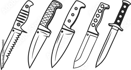 Various knife silhouettes in vector design, showcasing different styles for culinary, kitchen, and weaponry