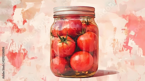 Assorted pickled vegetables in a rustic jar, showcasing vibrant colors and textures, preserved in brine for a healthy probiotic-rich snack, vintage illustration style