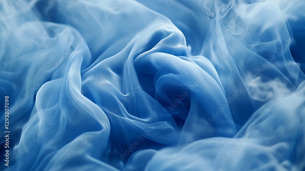 A detailed close up of billowing blue transparent fabric A detailed close up of billowing blue transparent fabric