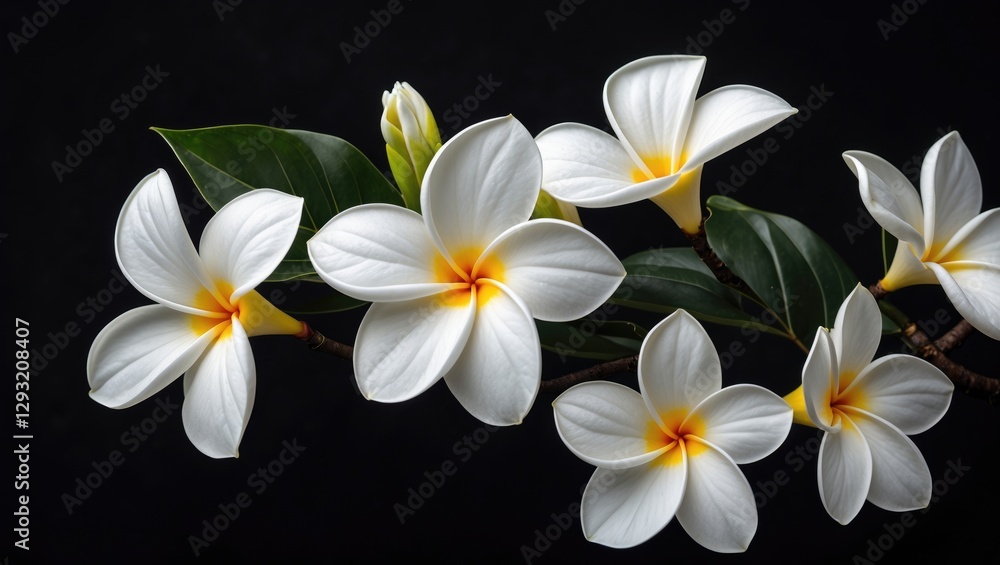Fototapeta premium Plumeria Flower Arrangement on Dark Background Showcasing Natural Beauty and Elegance in Blooming Tropical Flora