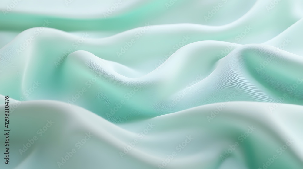 Obraz premium Soft and Flowing Mint Green Fabric Texture with Gentle Waves and Subtle Light Reflections for Background Designs