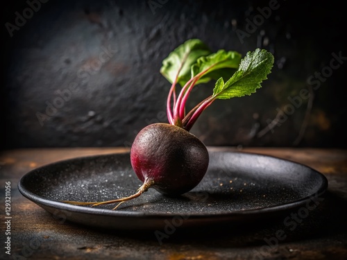 Moody Still Life: Black Radish on Dark Plate, Urban Exploration Photography Aesthetic